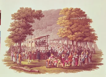 Riunione di campo dei metodisti in Nord America, incisione di M. Dubourg, 1819